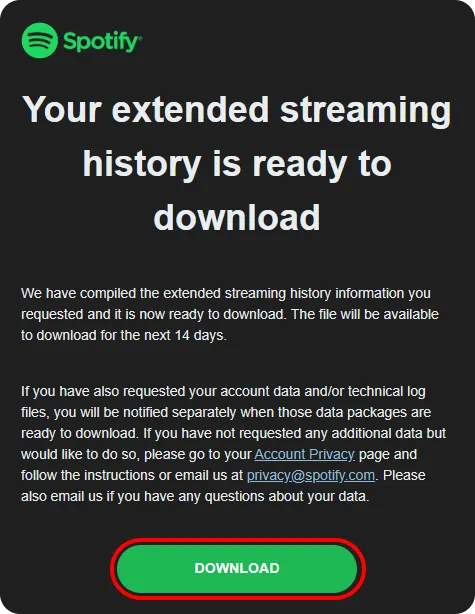 Spotify email download data